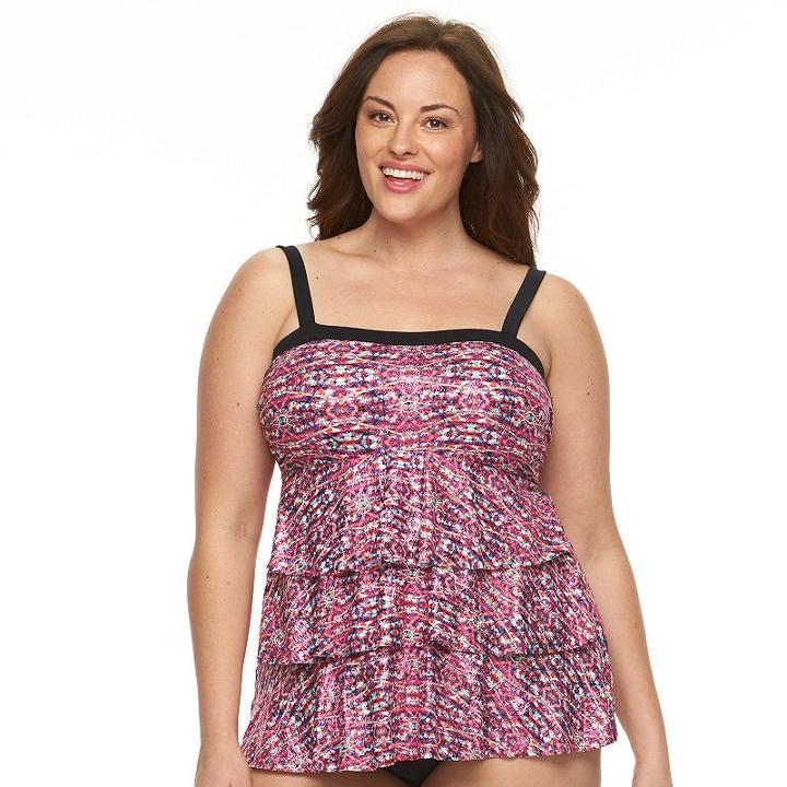Plus Size Beach Scene Tiered Tankini Top, Women's, Size: 22 W, Multicolor