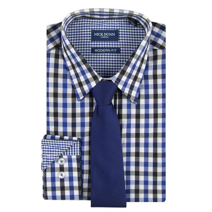 Men's Nick Dunn Modern-fit Patterned Easy-care Spread-collar Dress Shirt & Tie Set, Size: M-34/35, Blue