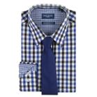 Men's Nick Dunn Modern-fit Patterned Easy-care Spread-collar Dress Shirt & Tie Set, Size: M-34/35, Blue