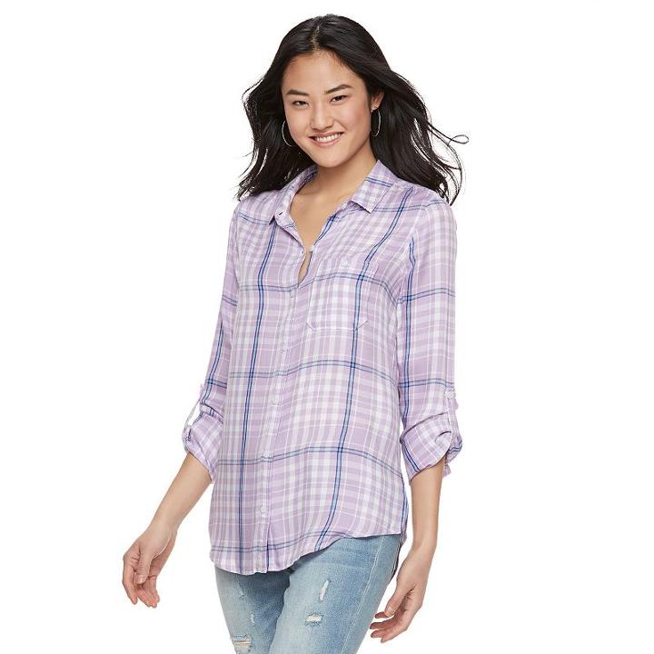 Juniors' So&reg; Plaid Pleated Shirt, Girl's, Size: Medium, White