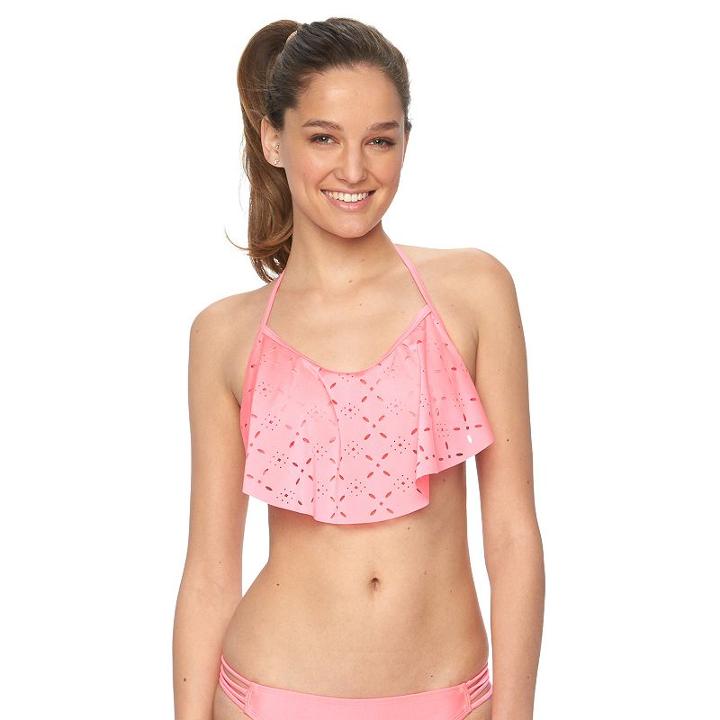 Juniors' So&reg; Flounce Halter Bikini Top, Kids Unisex, Size: Xl, Brt Pink