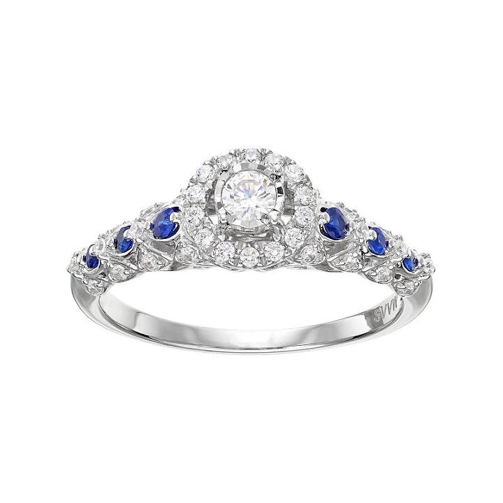 Simply Vera Vera Wang 14k White Gold 1/3 Carat T.w. Diamond & Sapphire Halo Engagement Ring, Women's, Size: 7