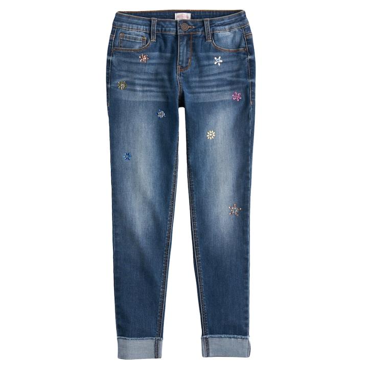 Girls 7-16 & Plus Size So&reg; Embellished Girlfriend Jeans, Size: 12 1/2, Dark Blue