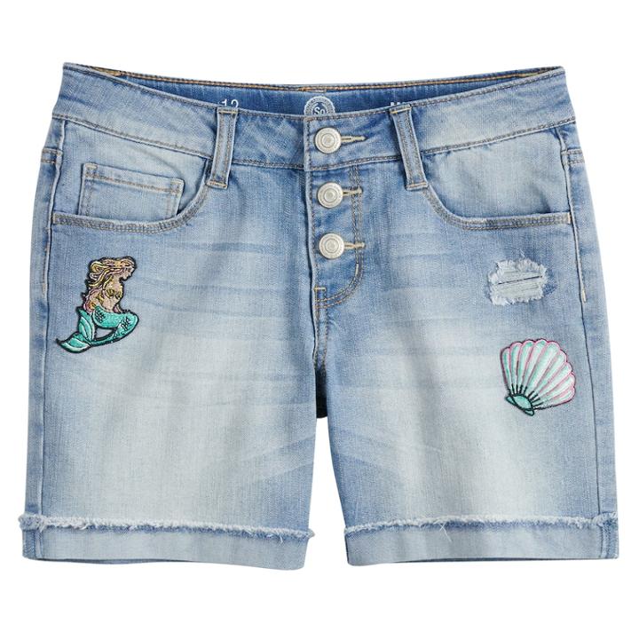 Girls 7-16 So&reg; Rolled Cuff Fashion Midi Denim Shorts, Size: 10, Med Blue