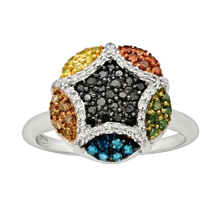 Sterling Silver Seven-tone 1/2-ct. T.w. Diamond Cluster Ring, Women's, Size: 7, Multicolor