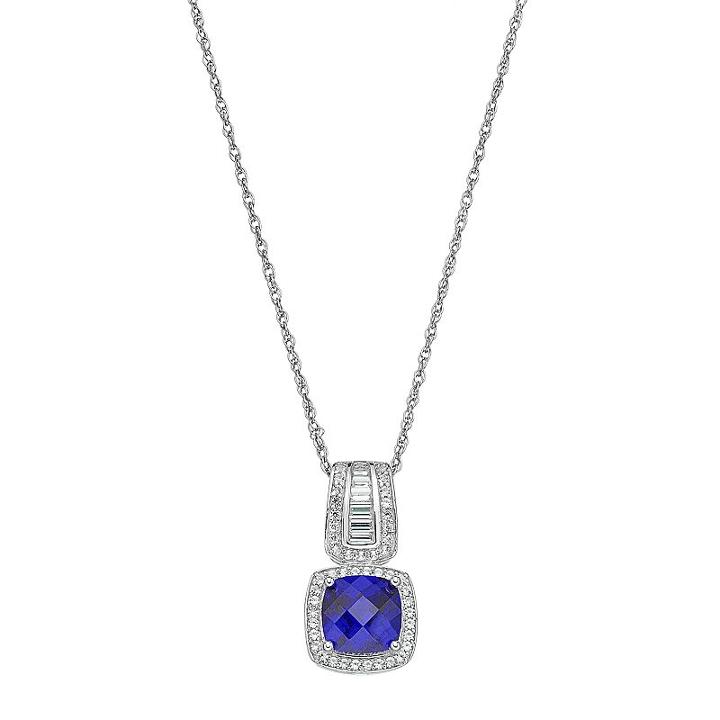 Sterling Silver Lab-created Blue & White Sapphire Halo Pendant, Women's, Size: 18