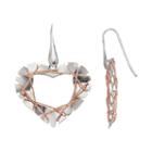 Two Tone Sterling Silver Wire Heart Drop Earrings, Women's
