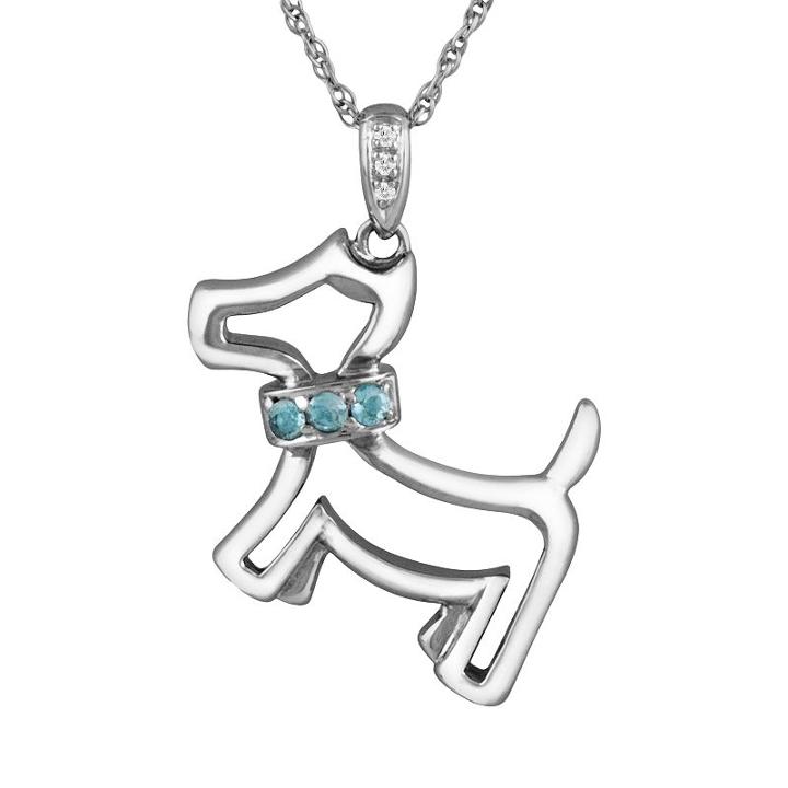 Sterling Silver Swiss Blue Topaz And Diamond Accent Dog Pendant, Women's, Size: 18