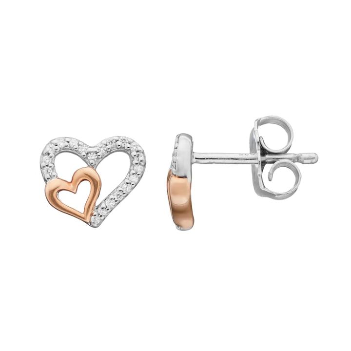 Two Tone Sterling Silver Diamond Accent Double Heart Stud Earrings, Women's, Size: 7, White