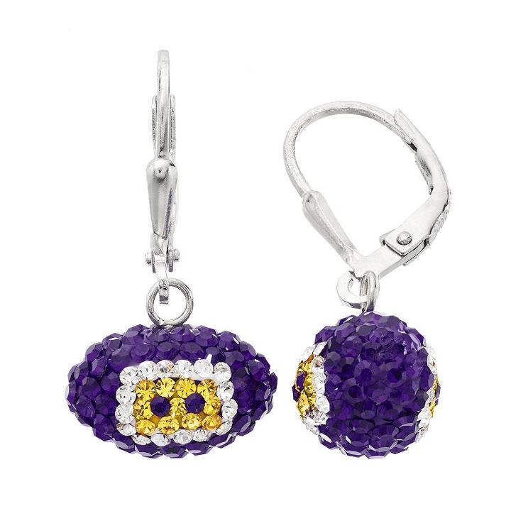 Minnesota Vikings Crystal Sterling Silver Football Drop Earrings, Women's, Multicolor