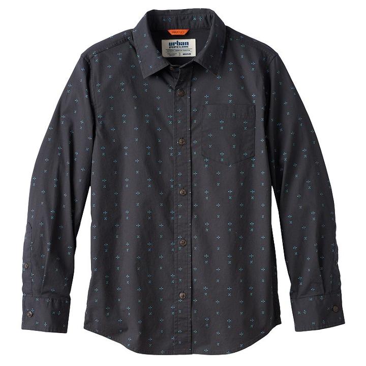 Boys 8-20 Urban Pipeline&reg; Printed Button-down Shirt, Size: Large, Black