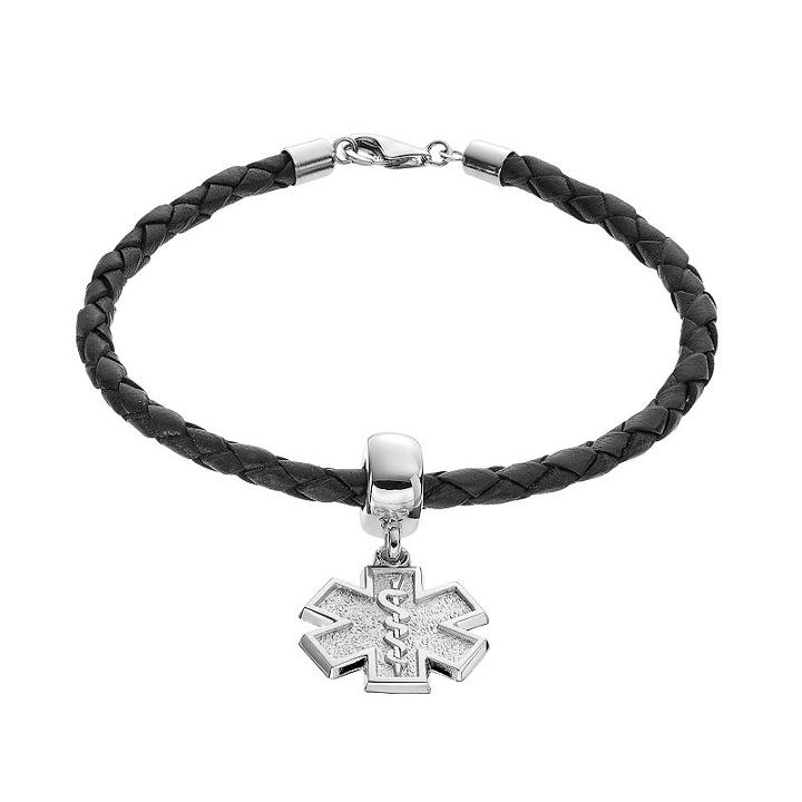 Insignia Collection Sterling Silver And Leather Star Of Life Charm Bracelet, Women's, Size: 7.5, Multicolor