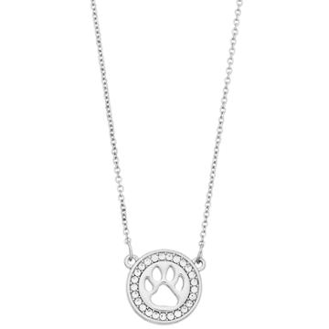 Pet Friends Simulated Crystal Circle Paw Pendant Necklace, Women's, Silver