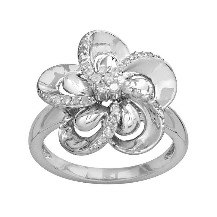 Sterling Silver 1/4-ct. T.w. Diamond Flower Ring, Women's, White
