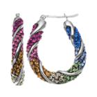 Crystal Sterling Silver Twist Oval Hoop Earrings, Women's, Multicolor