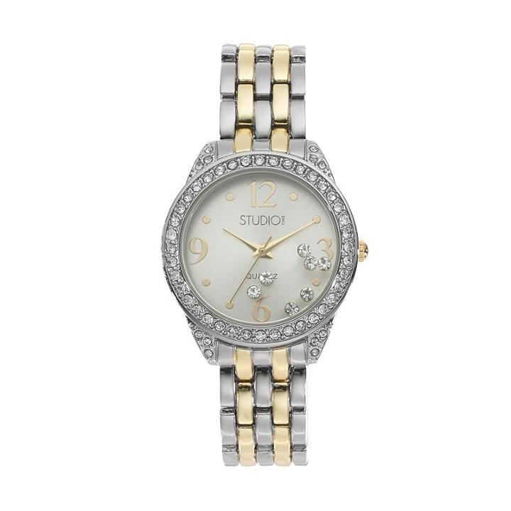 Studio Time Women's Two Tone Floating Crystal Watch, Size: Medium, Multicolor