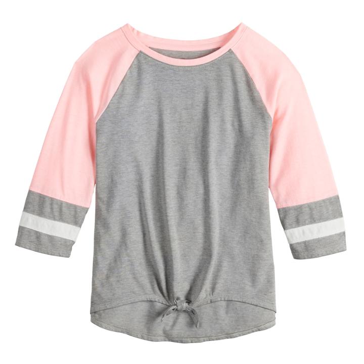 Girls 7-16 So&reg; Tie-front Raglan Varsity Tee, Size: 7-8, Med Grey