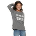 Juniors' Sunday Funday, Monday Blues Raglan Reversible Top, Teens, Size: Xs, Grey (charcoal)