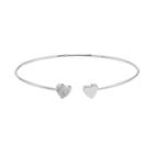 Sterling Silver 1/10 Carat T.w. Diamond Heart Cuff Bracelet, Women's, Size: 6.5, White