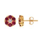 10k Gold Ruby & White Sapphire Flower Stud Earrings, Women's, Red