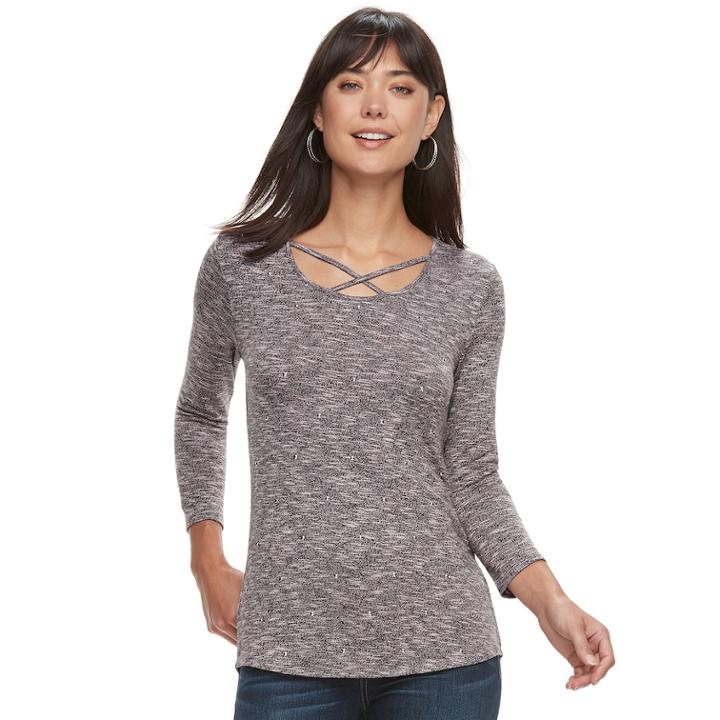 Women's Juicy Couture Embellished Crisscross Top, Size: Xl, Grey (charcoal)