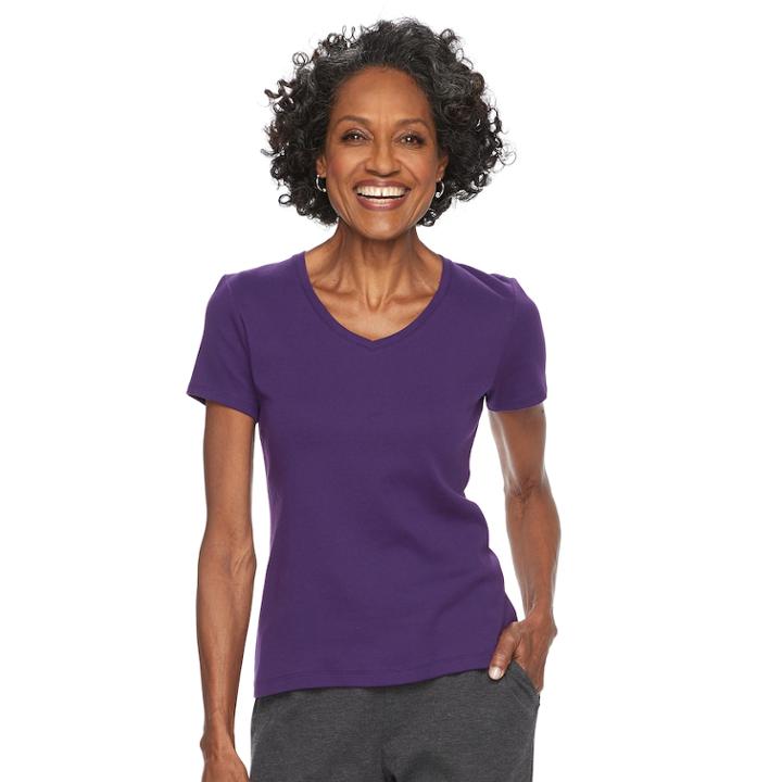 Petite Croft & Barrow&reg; V-neck Tee, Women's, Size: Xs Petite, Drk Purple