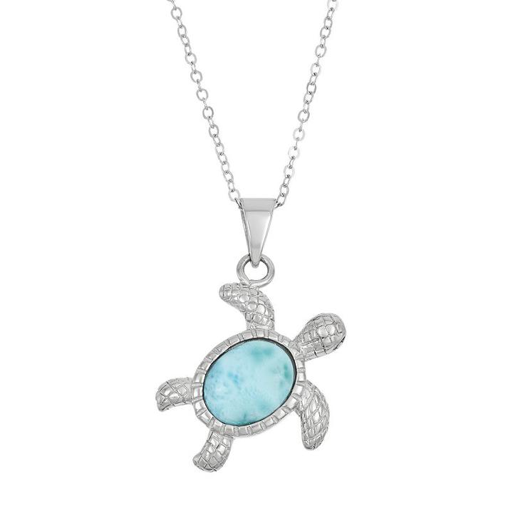 Larimar Sterling Silver Turtle Pendant Necklace, Women's, Size: 18, Blue