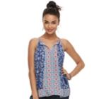 Juniors' Pink Republic Tassel Split Neck Tank, Teens, Size: Medium, Blue (navy)