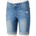 Juniors' So&reg; Rolled Denim Bermuda Shorts, Girl's, Size: 13, Med Blue