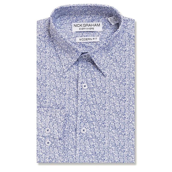 Men's Nick Graham Everywhere Modern-fit Stretch Dress Shirt, Size: M-32/33, Dark Blue