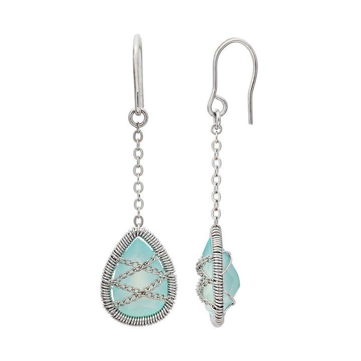 Chalcedony Sterling Silver Chain-wrapped Teardrop Earrings, Women's