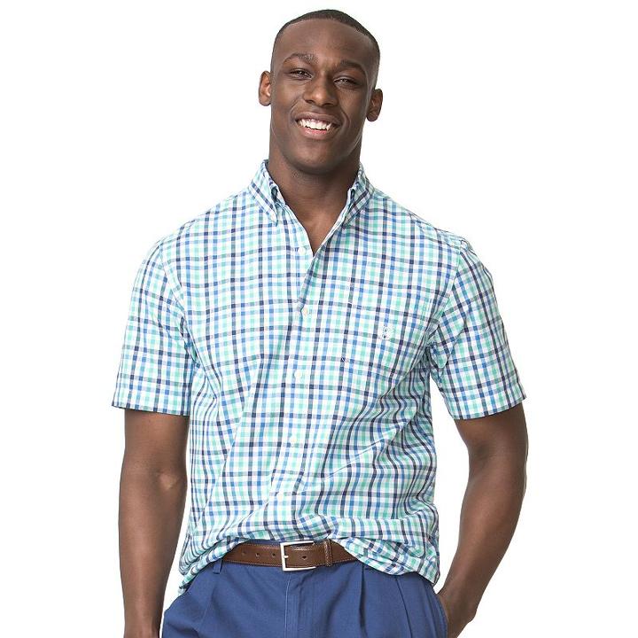 Men's Chaps Classic-fit Plaid Easy-care Button-down Shirt, Size: Large, Green