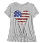 Girls 7-16 Miss Chievous Sequined Stars & Stripes Twist Front Tee, Size: Large, Med Grey