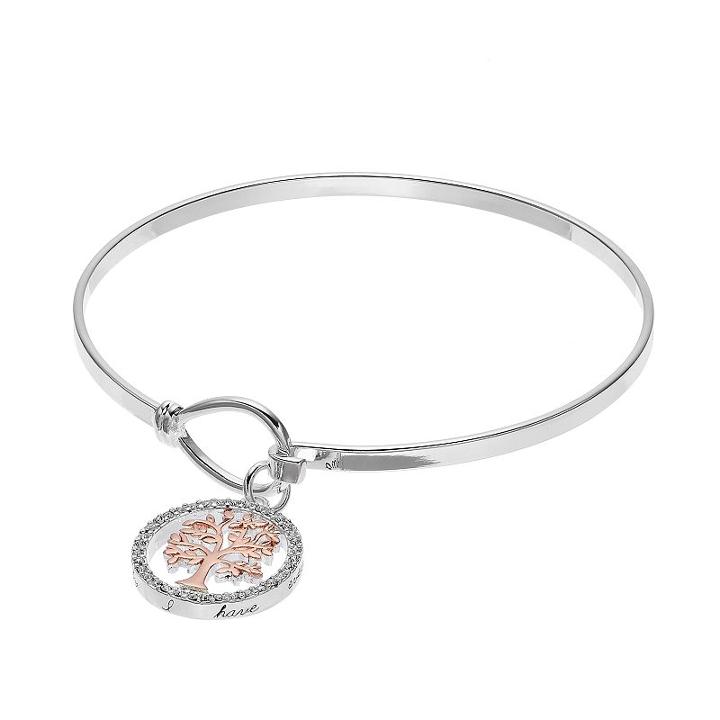 Silver Expressions By Larocks Family Tree Charm Bangle Bracelet, Women's, White