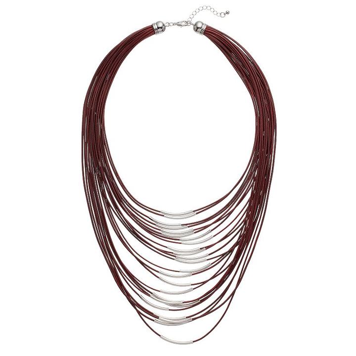 Maroon Cord Curved Tube Layered Necklace, Women's, Dark Red