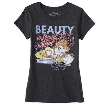 Disney's Beauty And The Beast Belle, Chip & Mrs. Potts Girls 7-16 Beauty Is Found Within Graphic Tee, Girl's, Size: Small, Dark Grey