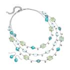 Silver Tone Simulated Crystal And Square Bead Multistrand Necklace And Drop Earring Set, Women's, Lt Green