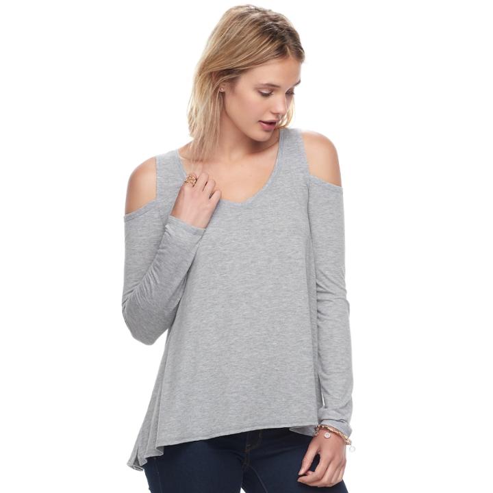 Juniors' So&reg; Cold Shoulder Long Sleeve Tee, Teens, Size: Small, Med Grey