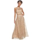 Juniors' Speechless Embroidered Mesh Halter 2-piece Prom Dress, Teens, Size: 9, Med Brown