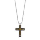 Lynx Men's Tri Tone Stainless Steel Cross Pendant Necklace, Size: 24, Silver