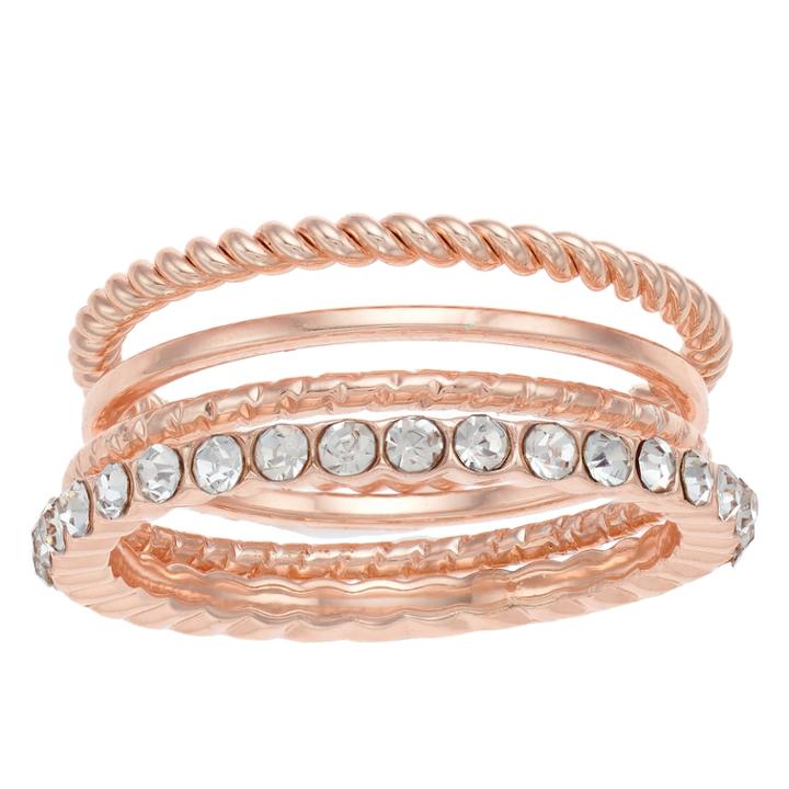 Lc Lauren Conrad Rose Gold Tone Textured Ring Set, Women's, Size: 7, Pink