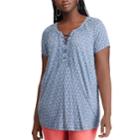 Plus Size Chaps Print Lace-up Top, Women's, Size: 2xl, Blue
