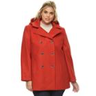 Plus Size Braetan Hooded Double-breasted Peacoat, Women's, Size: 2xl, Orange