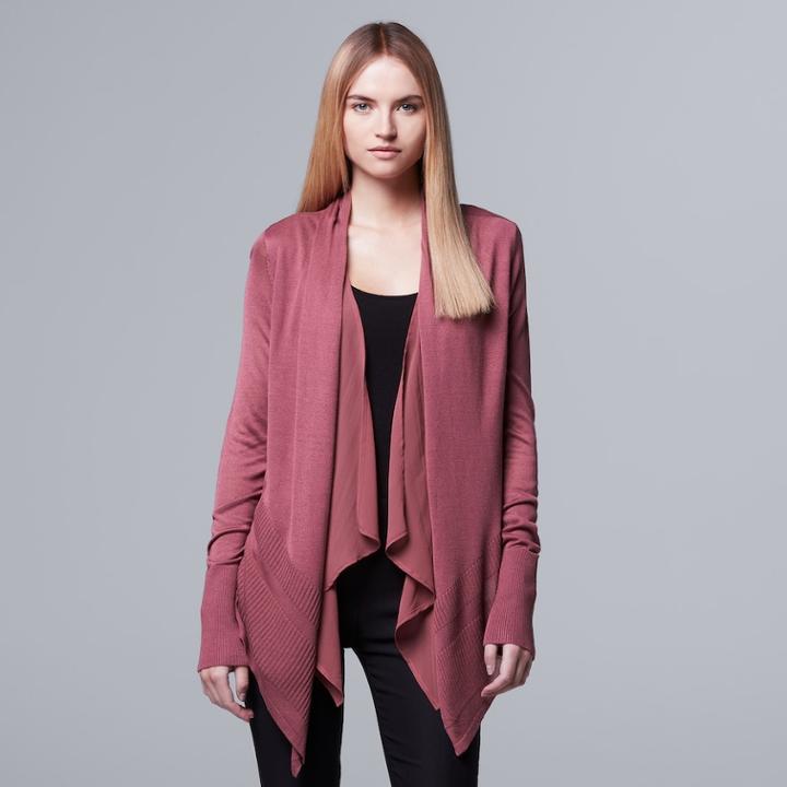Women's Simply Vera Vera Wang Ribbed Flyaway Cardigan, Size: Medium, Pink