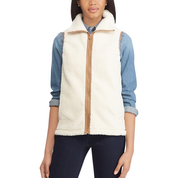 Women's Chaps Faux-shearling Vest, Size: Xxl, Natural