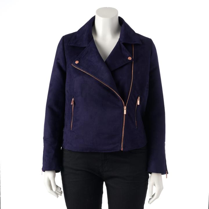 Lc Lauren Conrad Runway Collection Moto Jacket - Plus Size, Women's, Size: 2xl, Dark Blue