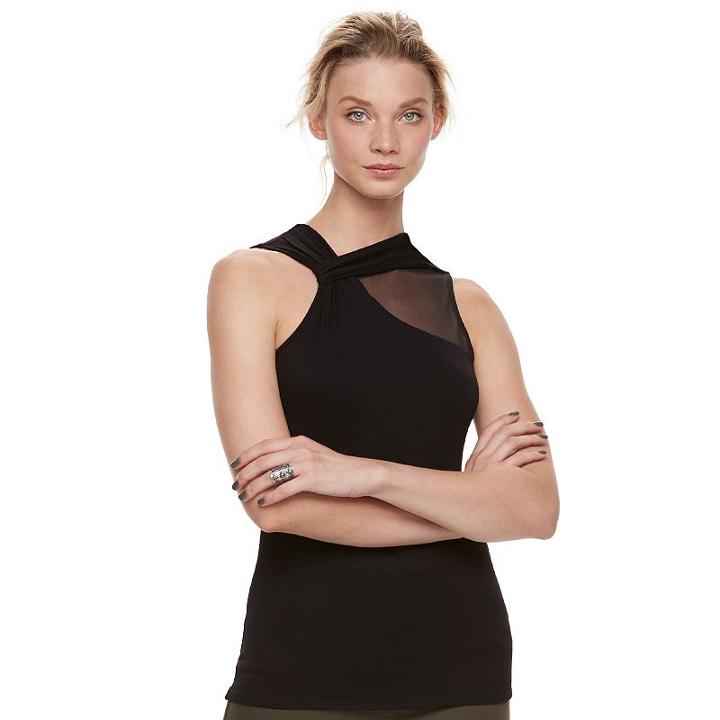 Women's Rock & Republic&reg; Twist Mesh Tank, Size: Medium, Black