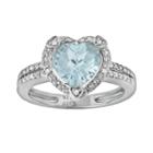 Sterling Silver Lab-created Aquamarine And Diamond Accent Heart Frame Ring, Women's, Size: 9, Blue
