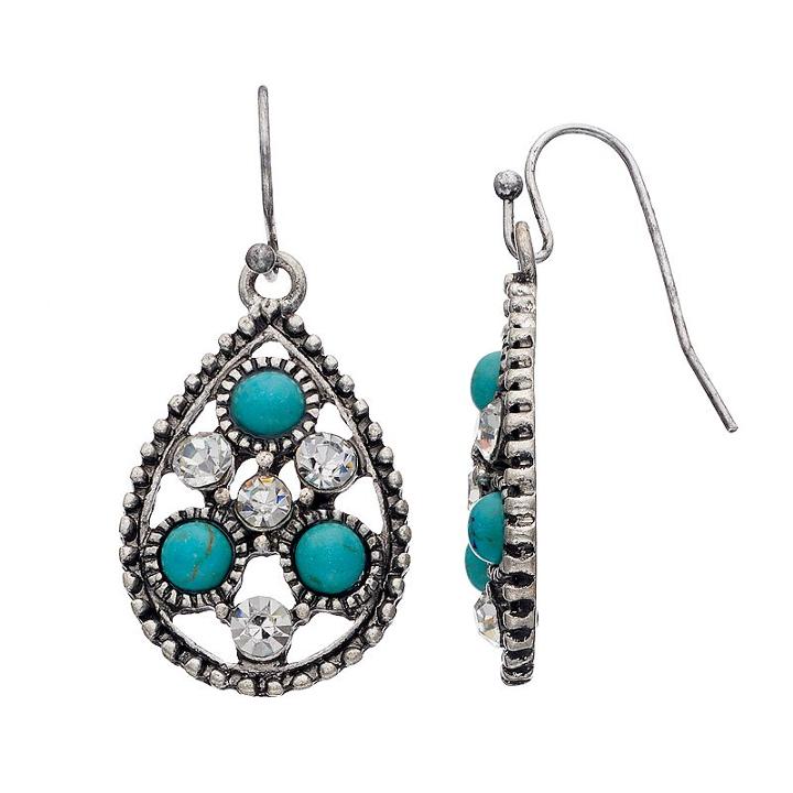 Simulated Turquoise Nickel Free Openwork Teardrop Earrings, Women's, Turq/aqua