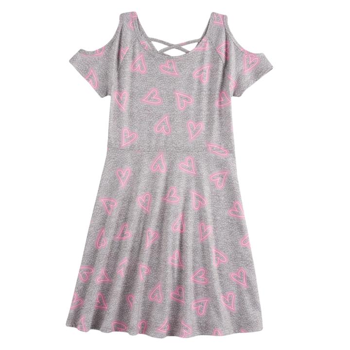Girls 7-16 So&reg; Patterned Cold Shoulder Criss-cross Dress, Size: M/10, Med Grey